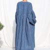 Oversized Voluminous Sleeves Linen Dress Greta In Stripes