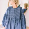 Oversized Voluminous Sleeves Linen Dress Greta In Stripes