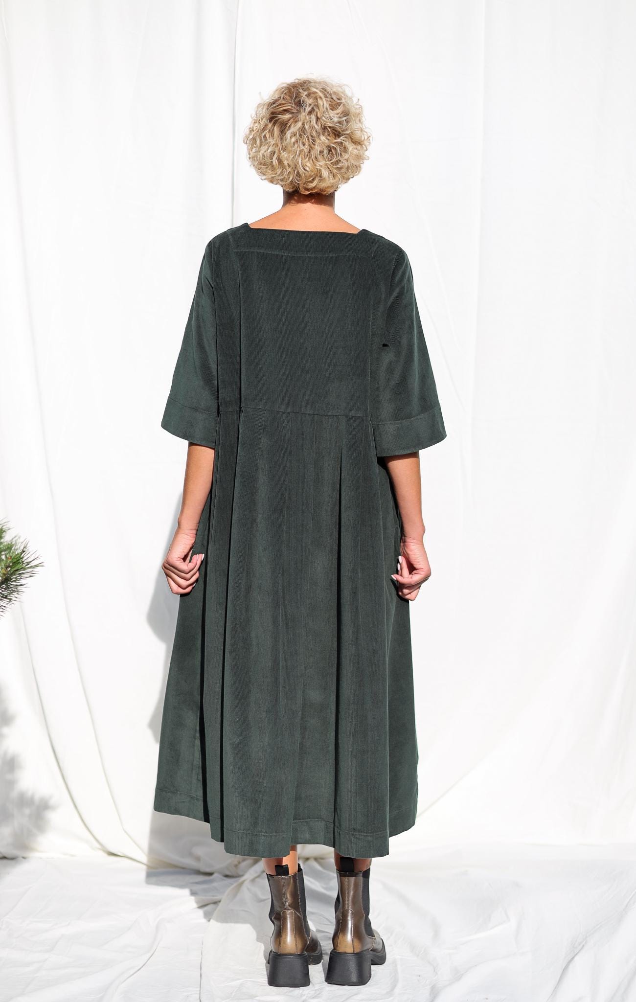 Oversized Needlecord Dress Valerie In Dark Sage Color Oversized Needlecord Dress Valerie In Dark Sage Color