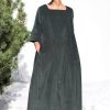 Oversized Needlecord Dress Valerie In Dark Sage Color