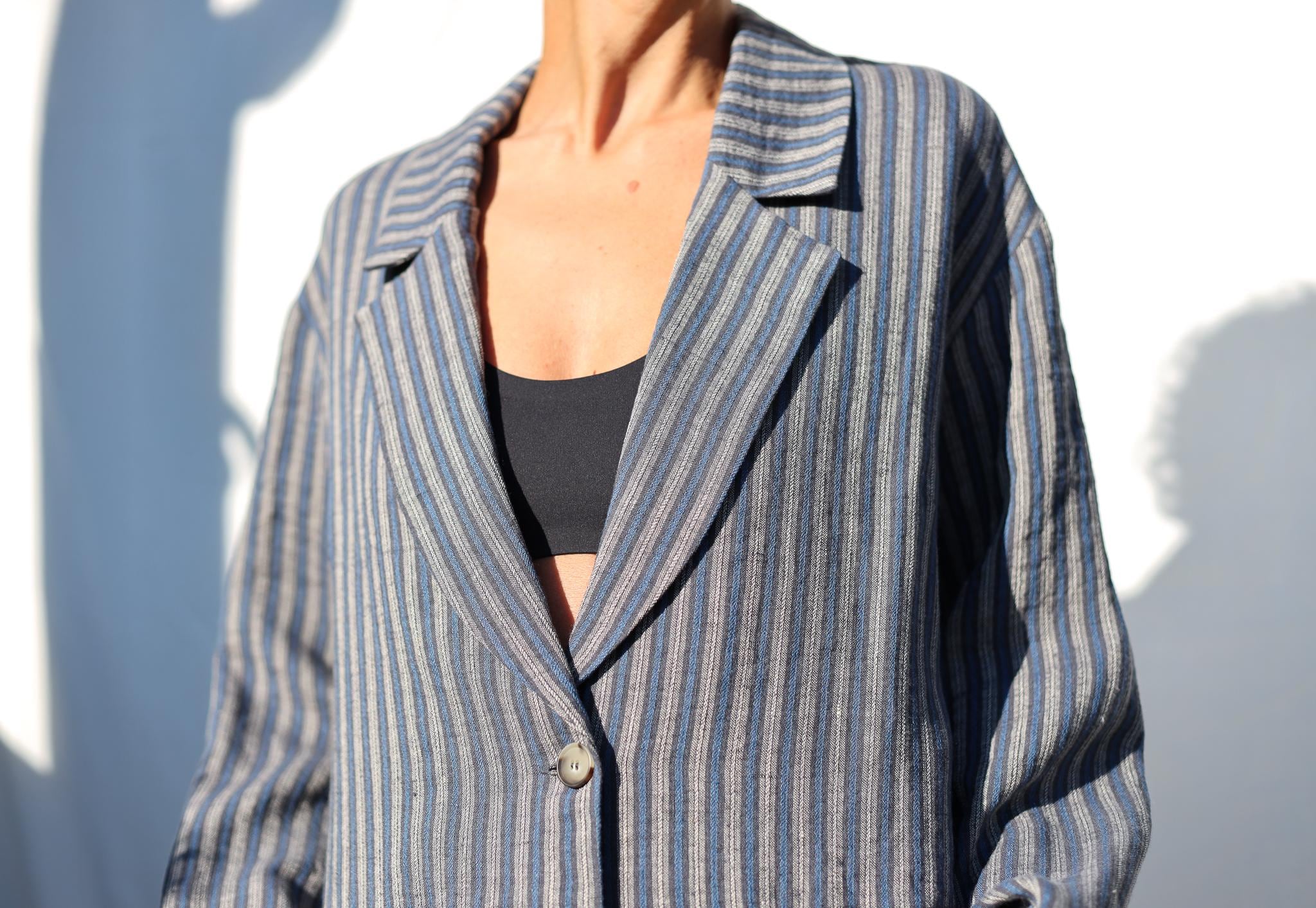 Oversized Exclusive Jacquard Linen Blazer In Stripes Offon Oversized Exclusive Jacquard Linen Blazer In Stripes Offon