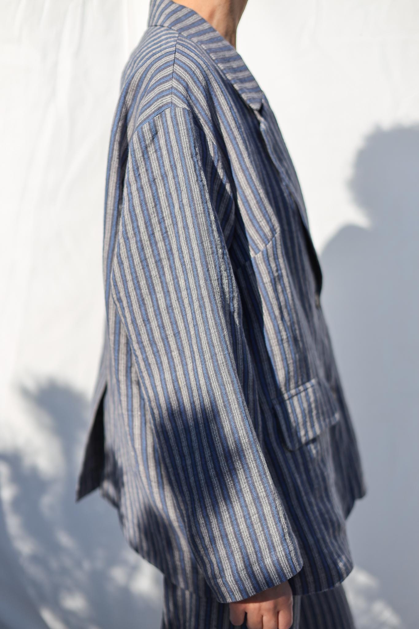 Oversized Exclusive Jacquard Linen Blazer In Stripes Offon Oversized Exclusive Jacquard Linen Blazer In Stripes Offon