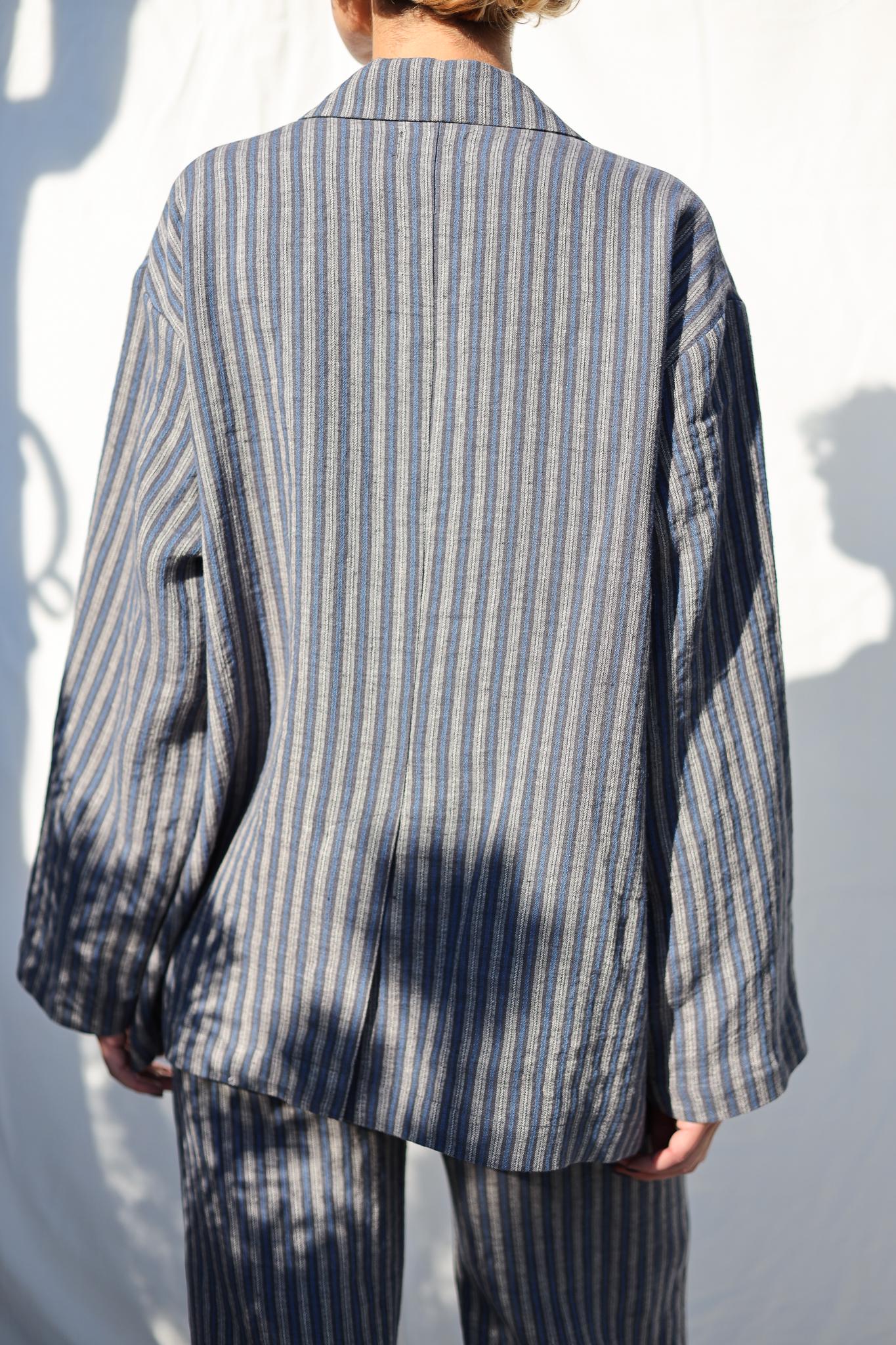 Oversized Exclusive Jacquard Linen Blazer In Stripes Offon Oversized Exclusive Jacquard Linen Blazer In Stripes Offon