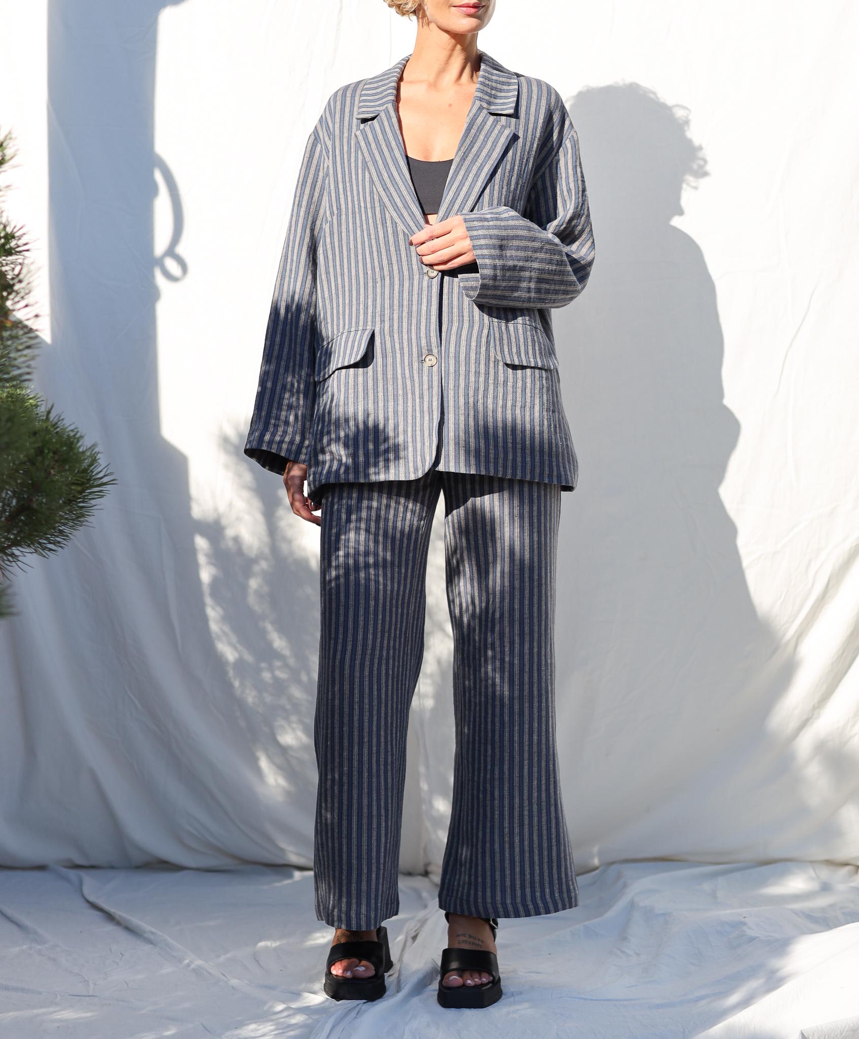 Oversized Exclusive Jacquard Linen Blazer In Stripes Offon Oversized Exclusive Jacquard Linen Blazer In Stripes Offon