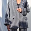 Oversized Exclusive Jacquard Linen Blazer In Stripes Offon