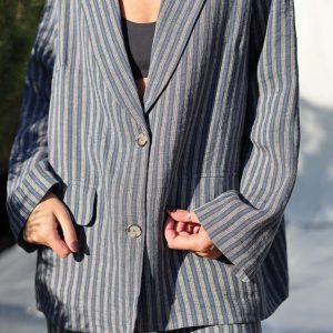 Oversized Exclusive Jacquard Linen Blazer In Stripes Offon