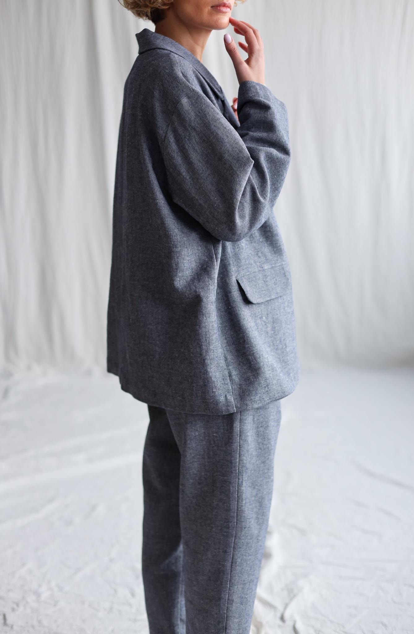 Herringbone Linen And Wool Oversized Blazer Offon Clothing Herringbone Linen And Wool Oversized Blazer Offon Clothing