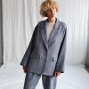 Herringbone Linen And Wool Oversized Blazer Offon Clothing