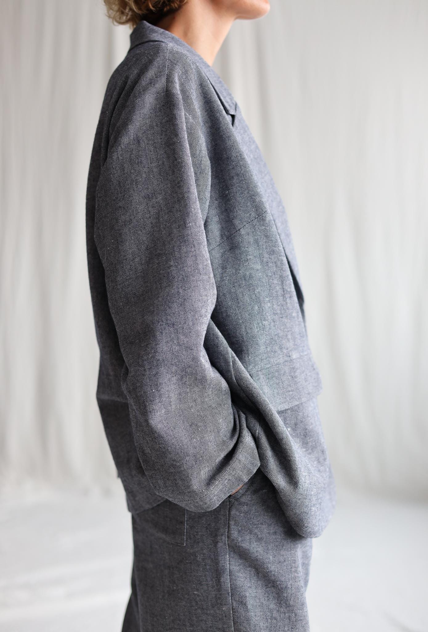 Herringbone Linen And Wool Oversized Blazer Offon Clothing Herringbone Linen And Wool Oversized Blazer Offon Clothing