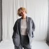 Herringbone Linen And Wool Oversized Blazer Offon Clothing