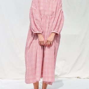 Oversized Double Gauze Pink Checks Dress Greta Offon