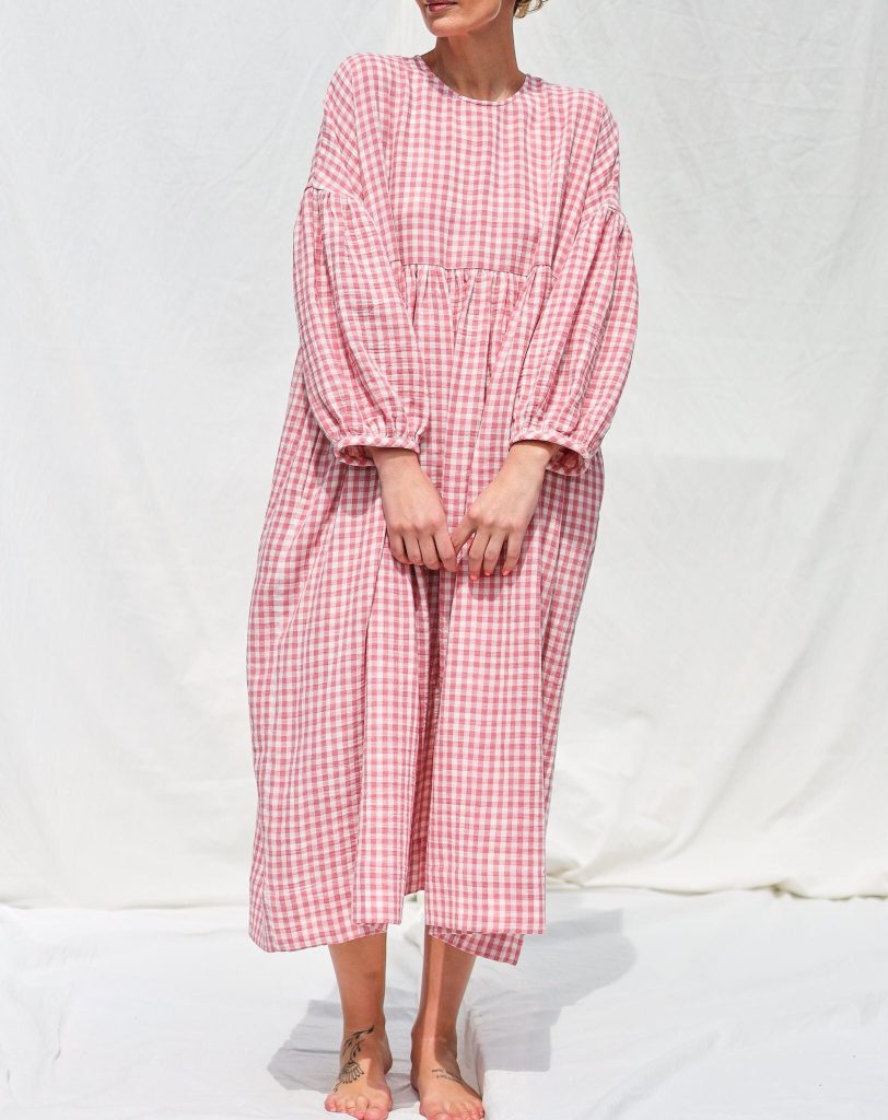 Oversized Double Gauze Pink Checks Dress Greta Offon