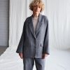 Herringbone Linen And Wool Oversized Blazer Offon Clothing