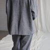 Herringbone Linen And Wool Oversized Blazer Offon Clothing