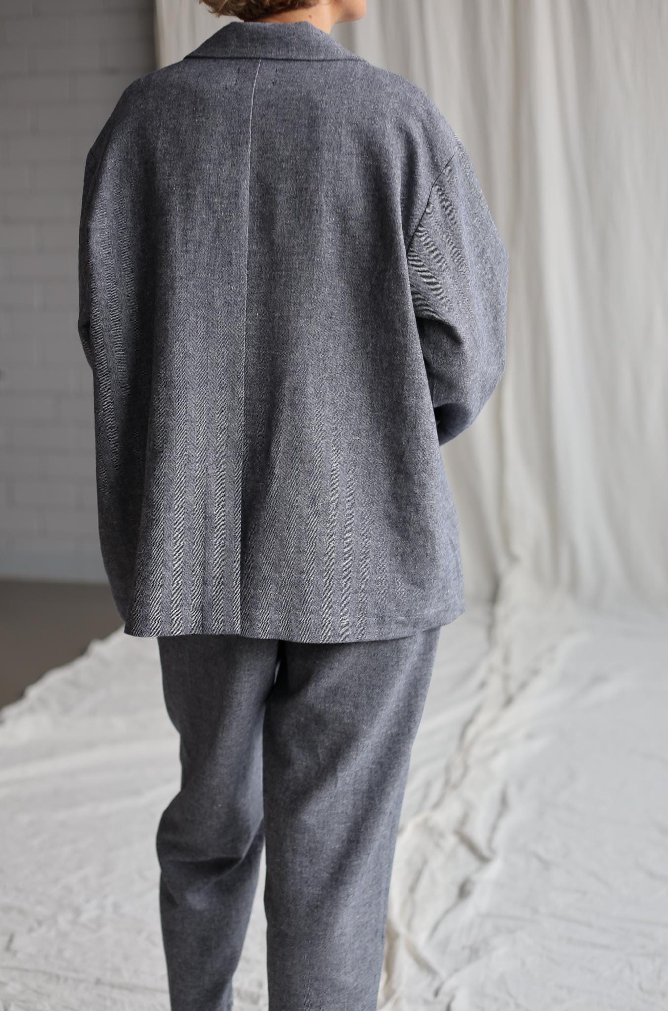 Herringbone Linen And Wool Oversized Blazer Offon Clothing Herringbone Linen And Wool Oversized Blazer Offon Clothing