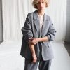 Herringbone Linen And Wool Oversized Blazer Offon Clothing