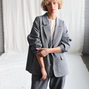 Herringbone Linen And Wool Oversized Blazer Offon Clothing
