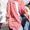 Handmade Checkered Linen Blazer: Oversized Summer Jacket