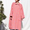Linen Oversized Coat In Checks Double Breasted Overcoat