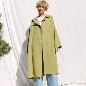 Peter Pan Collar Heavy Linen Oversized Coat Offon