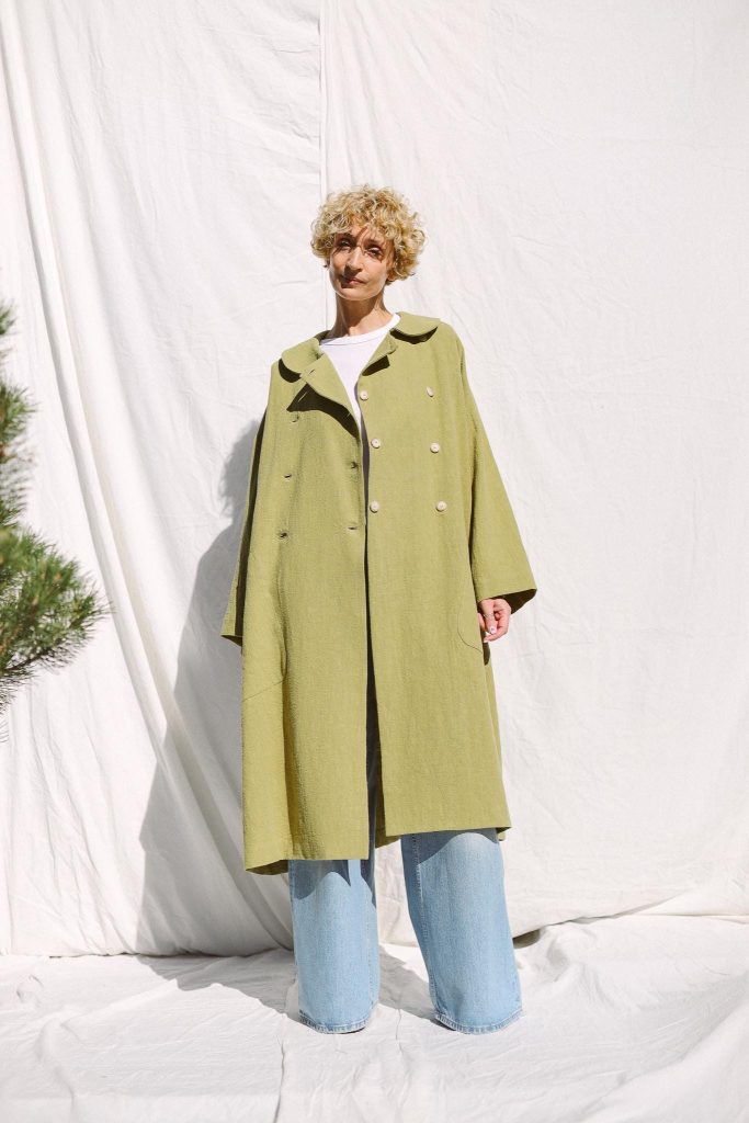 Peter Pan Collar Heavy Linen Oversized Coat Offon
