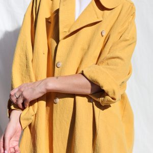 Peter Pan Collar Heavy Linen Oversized Coat In