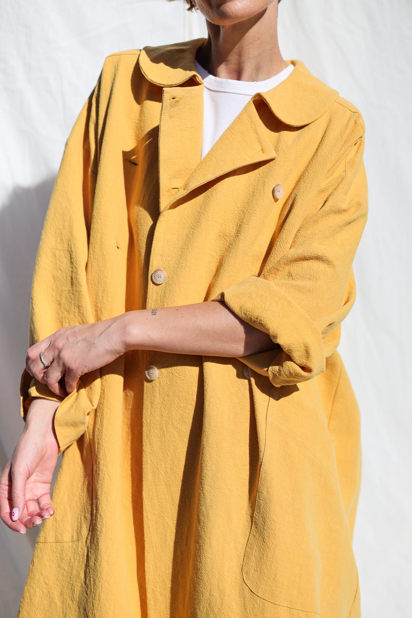 Peter Pan Collar Heavy Linen Oversized Coat In Peter Pan Collar Heavy Linen Oversized Coat In