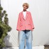 Handmade Checkered Linen Blazer: Oversized Summer Jacket