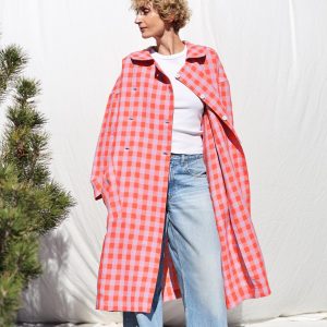 Linen Oversized Coat In Checks Double Breasted Overcoat