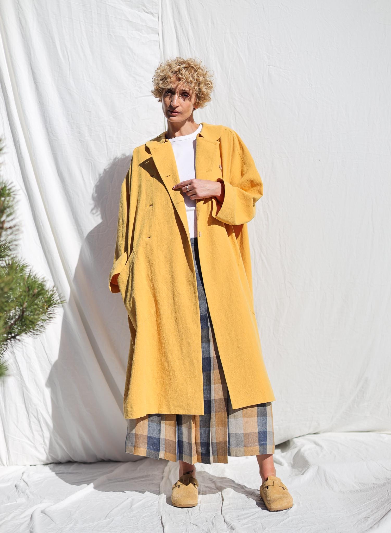Peter Pan Collar Heavy Linen Oversized Coat In Peter Pan Collar Heavy Linen Oversized Coat In