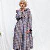 Linen Oversized Coat In Blue Bonnet Checks Double