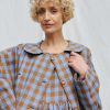 Linen Oversized Coat In Blue Bonnet Checks Double