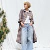 Linen Oversized Coat In Blue Bonnet Checks Double