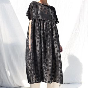 Black Floral Oversized Viscose Organza Dress Silvina Offon