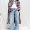 Linen Oversized Coat In Blue Bonnet Checks Double