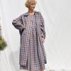Linen Oversized Coat In Blue Bonnet Checks Double