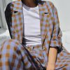 Handmade Oversized Checkered Linen Blazer Summer Jacket