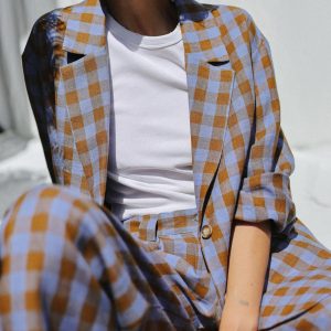 Handmade Oversized Checkered Linen Blazer Summer Jacket