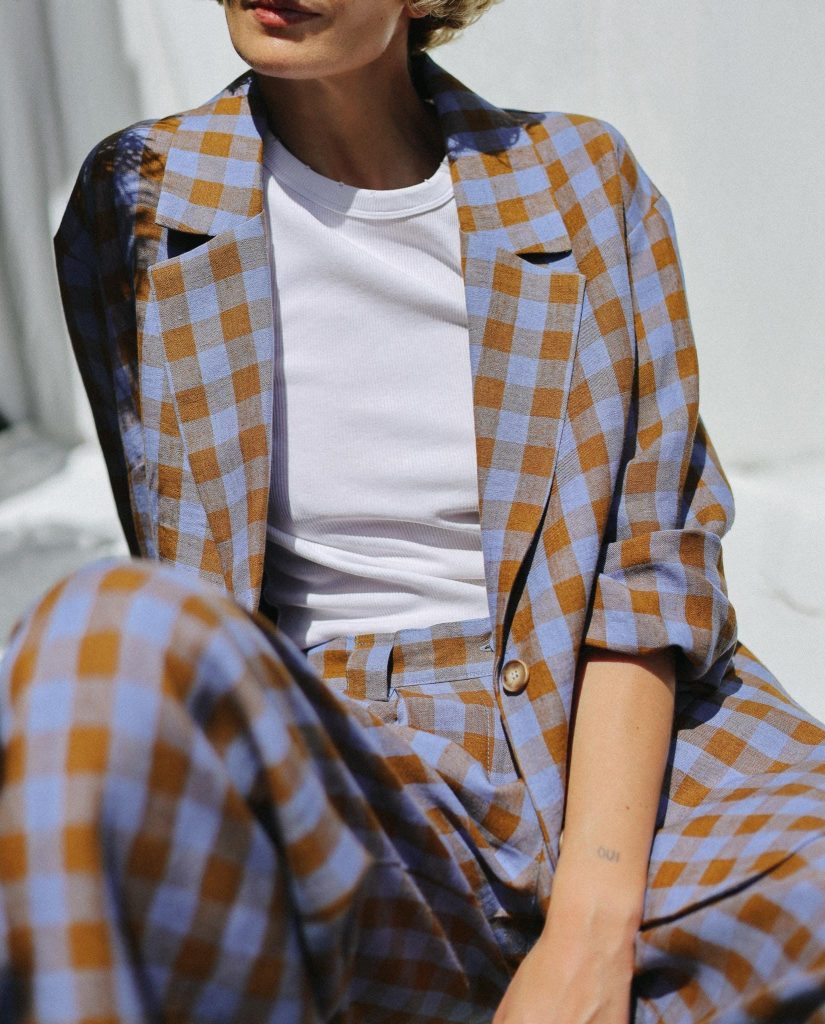 Handmade Oversized Checkered Linen Blazer Summer Jacket