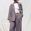 Handmade Oversized Checkered Linen Blazer Summer Jacket
