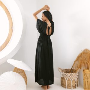 Daun Backless Rayon Caftan Black Dress Long Kaftan