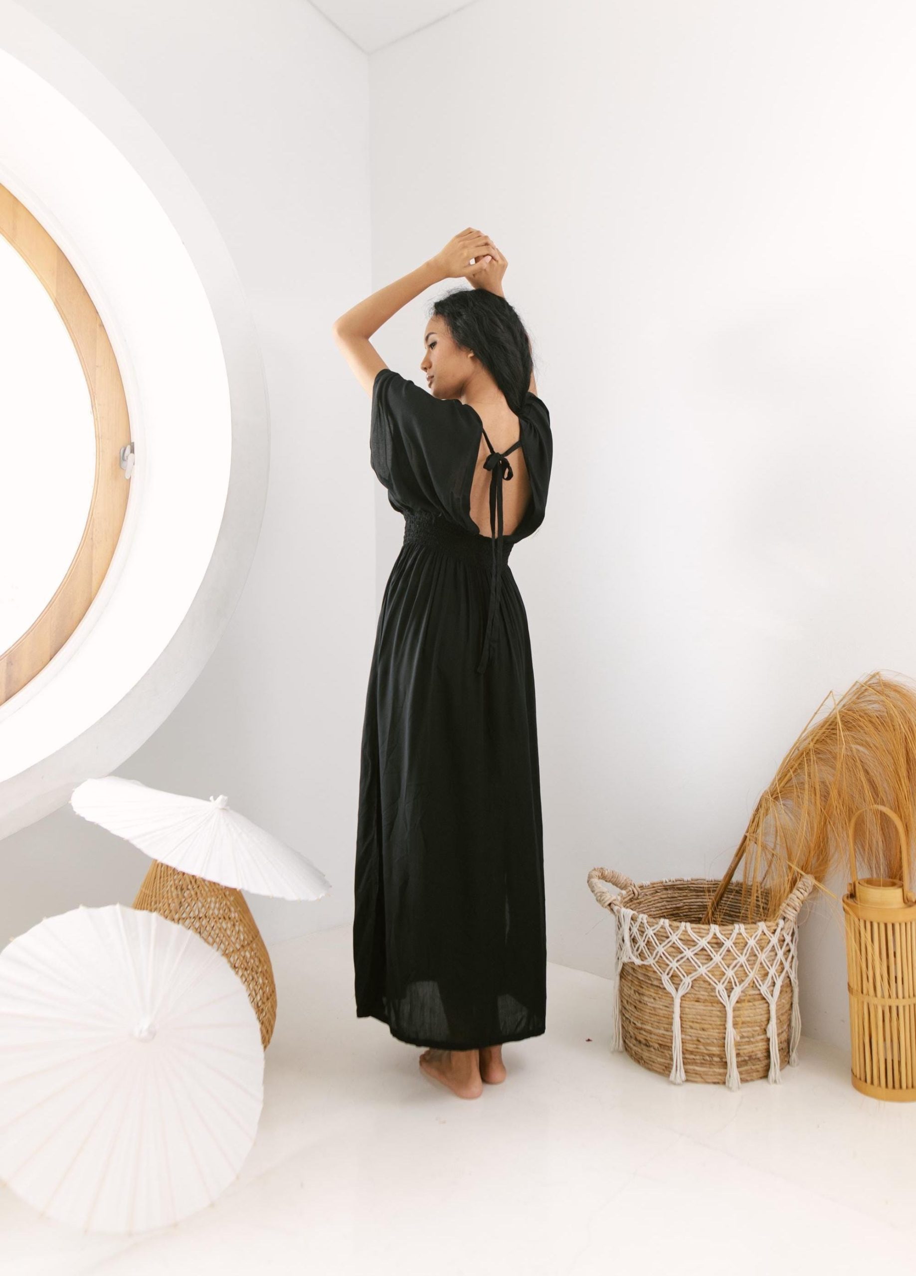 Daun Backless Rayon Caftan Black Dress Long Kaftan Daun Backless Rayon Caftan Black Dress Long Kaftan