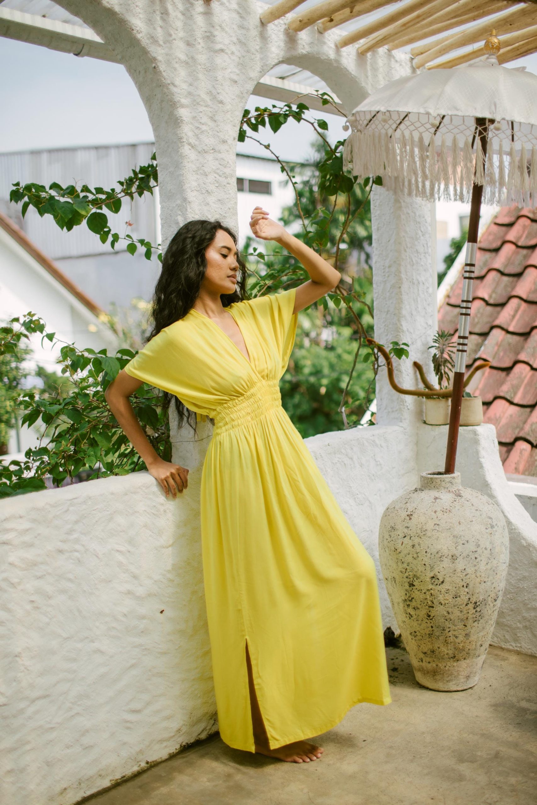 Daun Backless Rayon Caftan Yellow Dress Long Kaftan Daun Backless Rayon Caftan Yellow Dress Long Kaftan