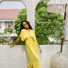 Daun Backless Rayon Caftan Yellow Dress Long Kaftan