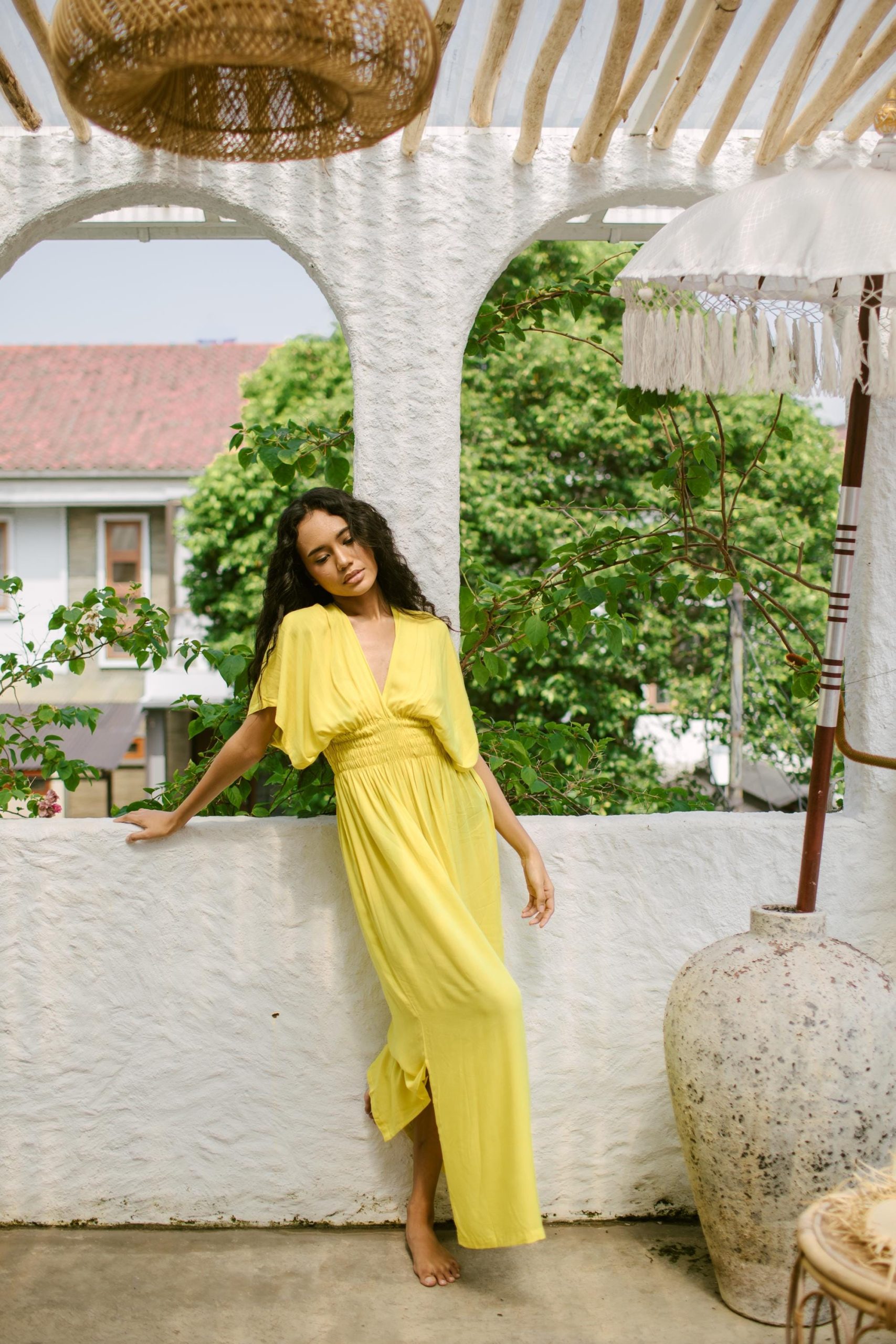 Daun Backless Rayon Caftan Yellow Dress Long Kaftan Daun Backless Rayon Caftan Yellow Dress Long Kaftan
