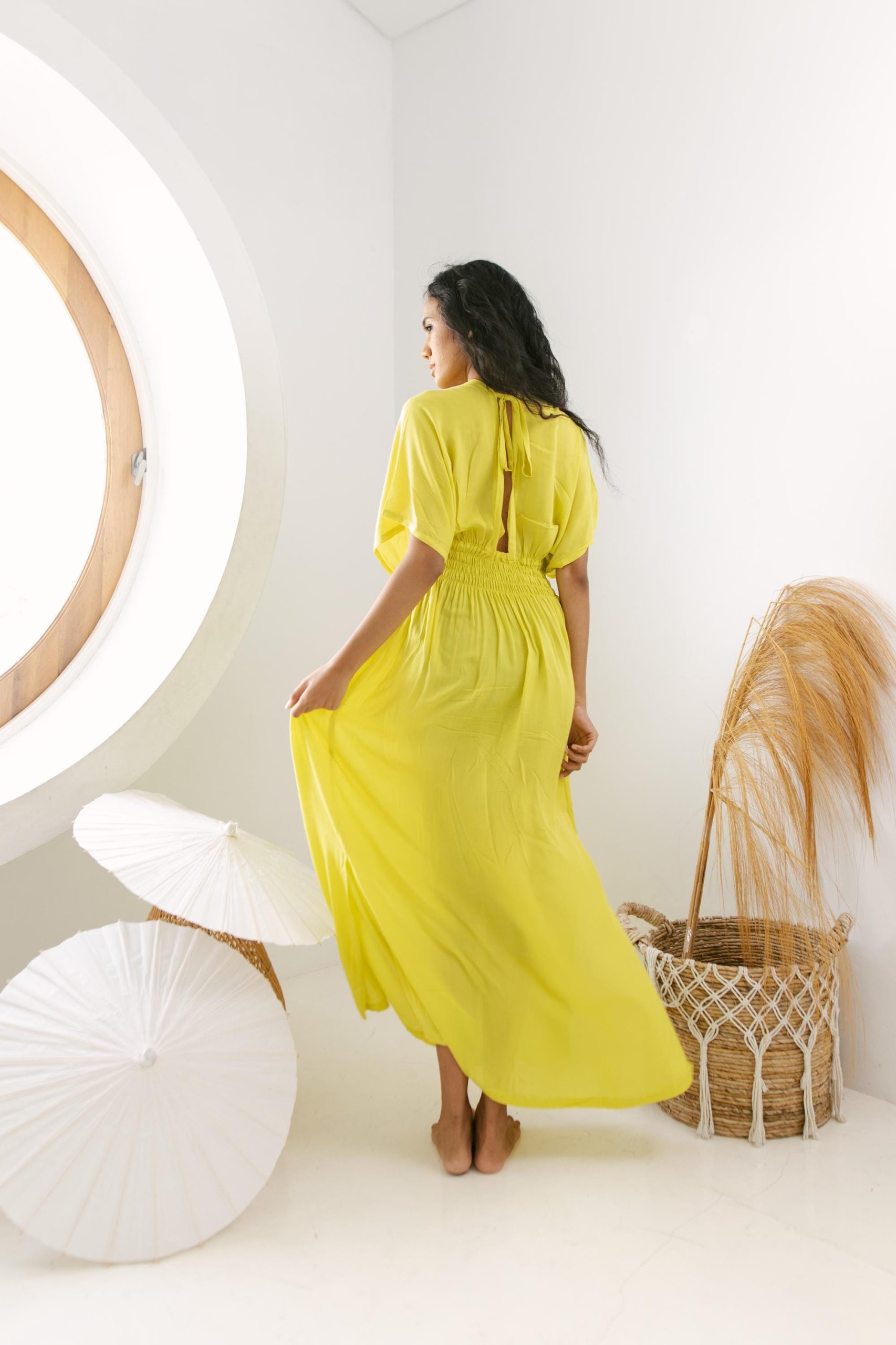 Daun Backless Rayon Caftan Yellow Dress Long Kaftan Daun Backless Rayon Caftan Yellow Dress Long Kaftan