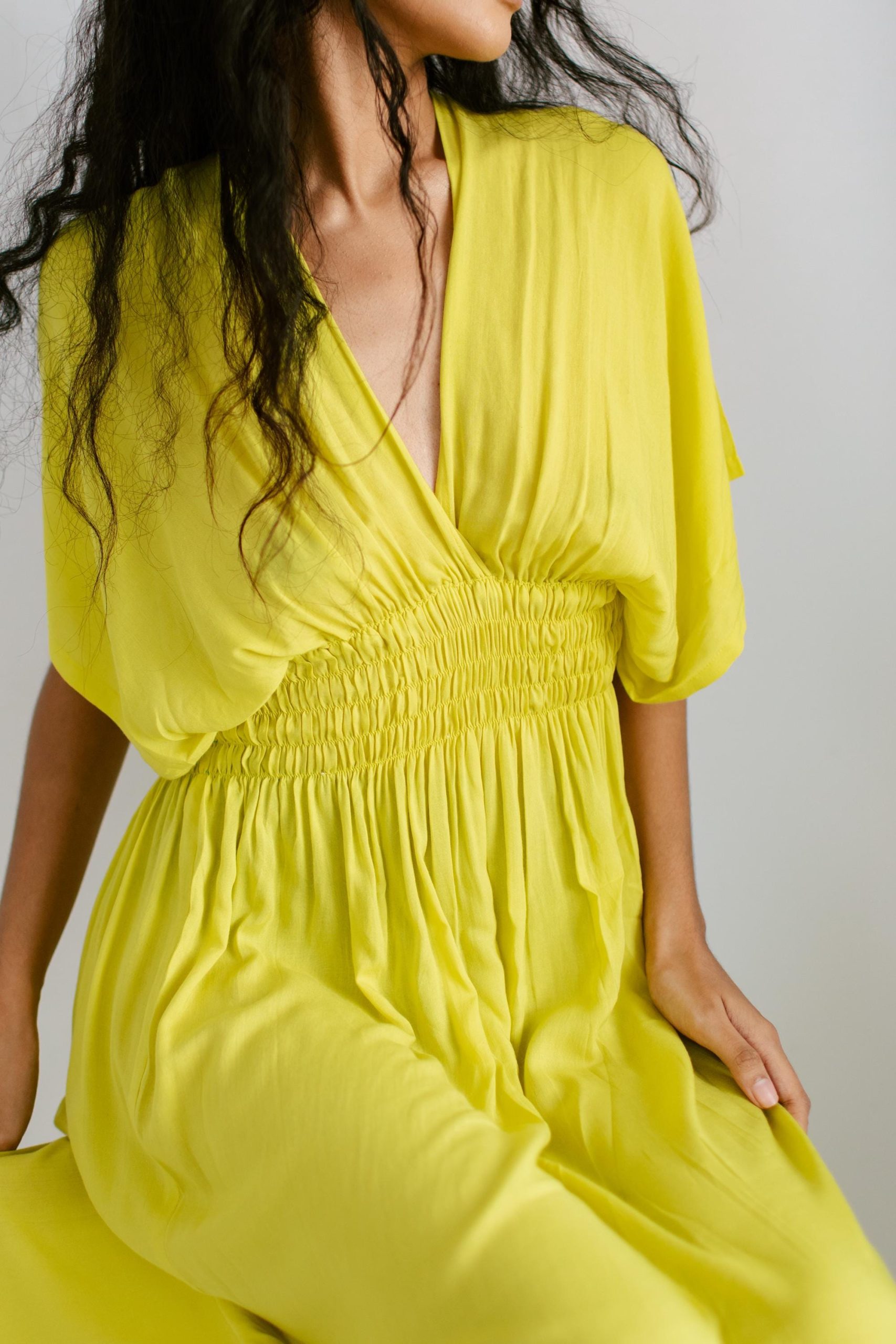 Daun Backless Rayon Caftan Yellow Dress Long Kaftan Daun Backless Rayon Caftan Yellow Dress Long Kaftan