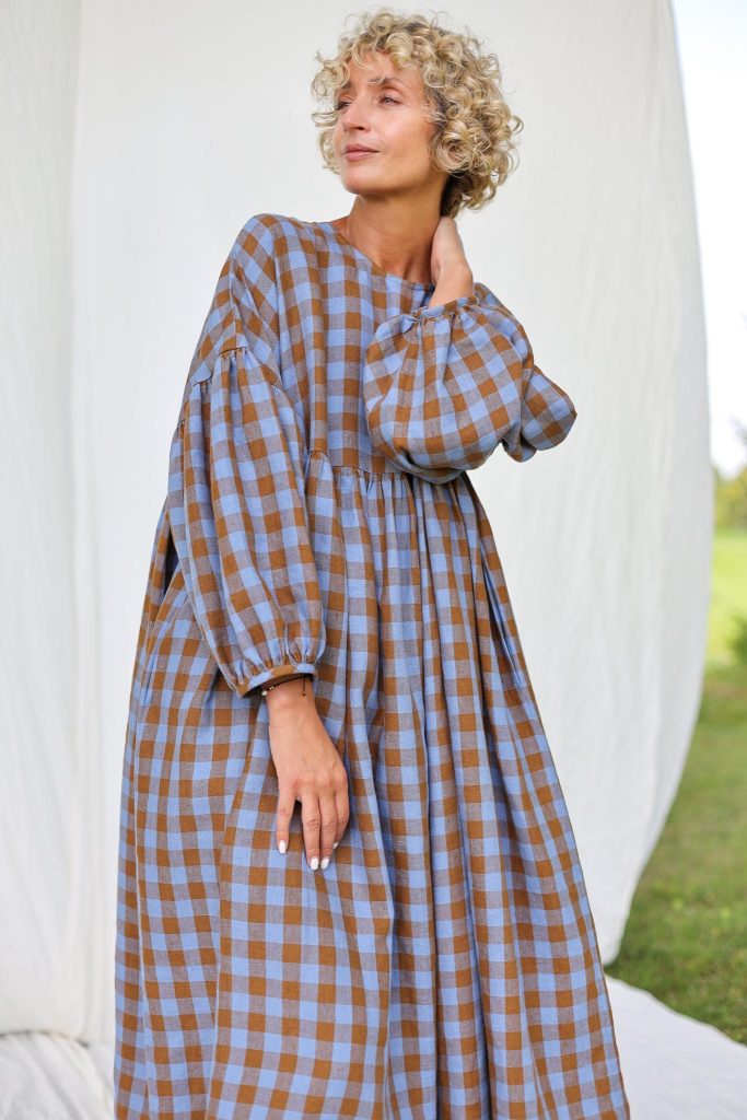 Oversized Linen Dress Greta In Bluebonnet Checks Handmade