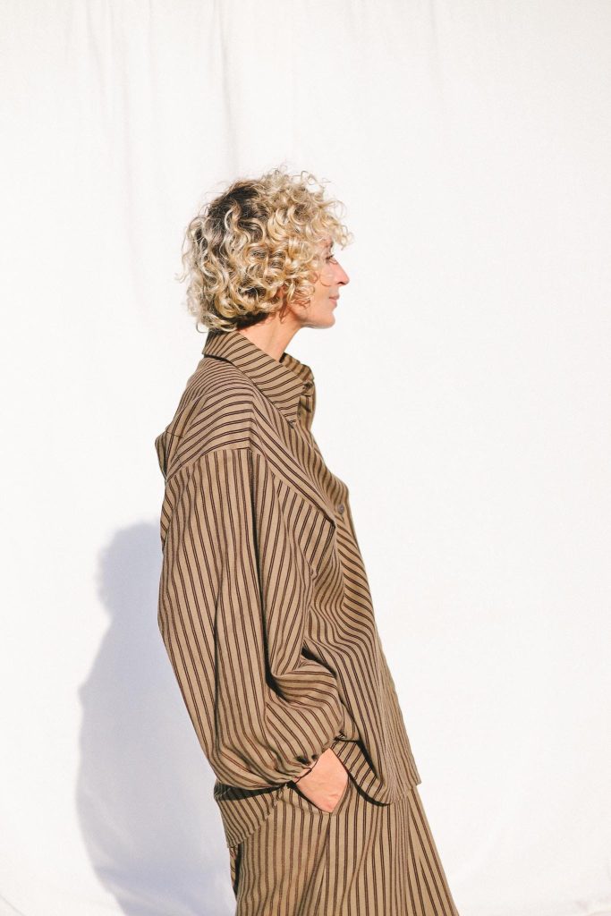 Oversized Long Sleeve Shirt In Khaki Stripes Elian