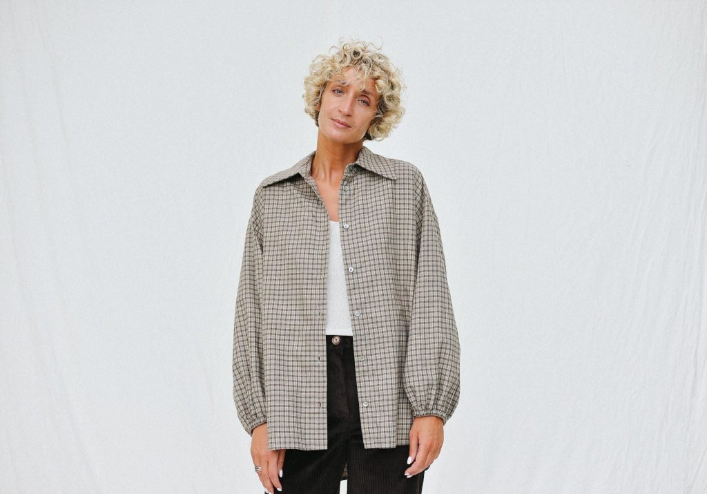 Oversized Long Sleeve Shirt In Brushed Plaid Cotton
